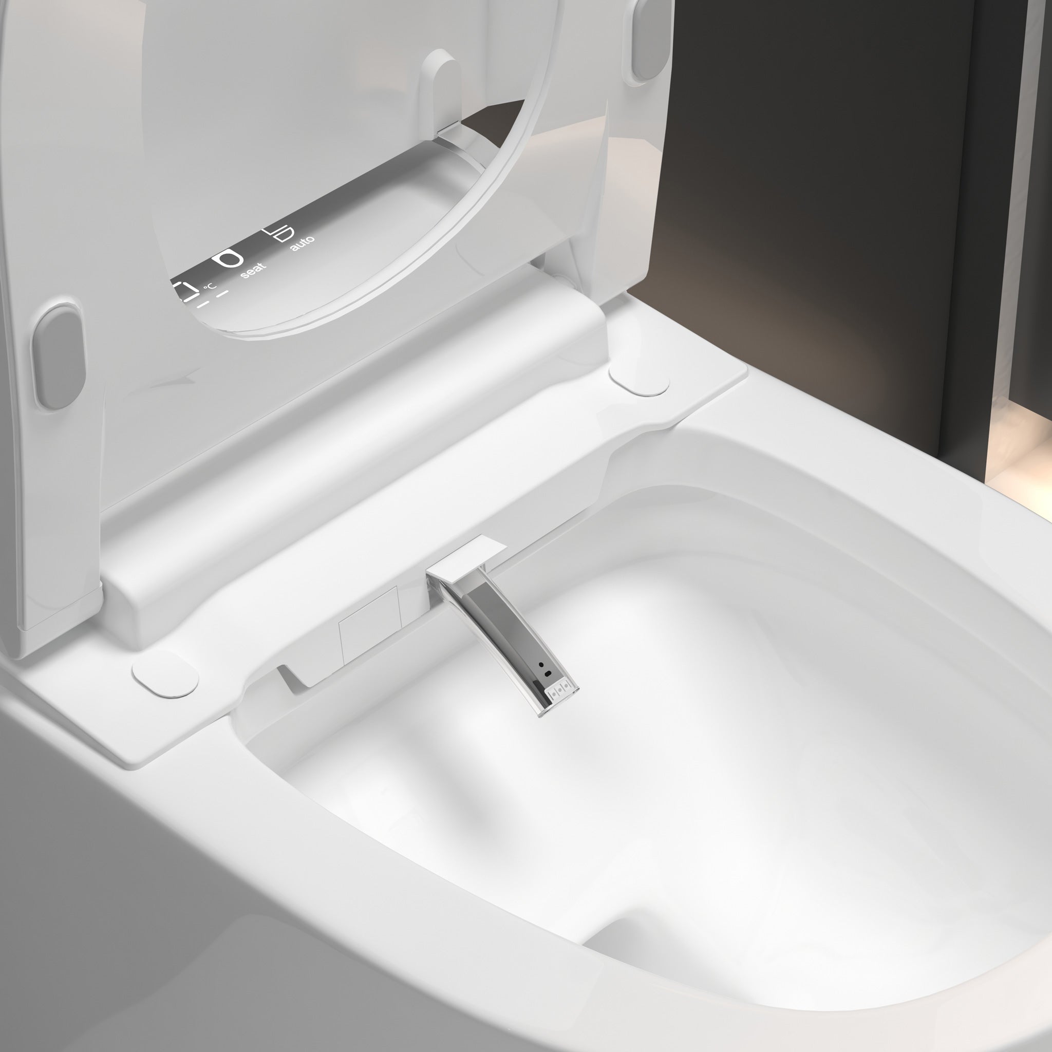 Alto smart toilet with the lid open, showing the rimless wash bowl
