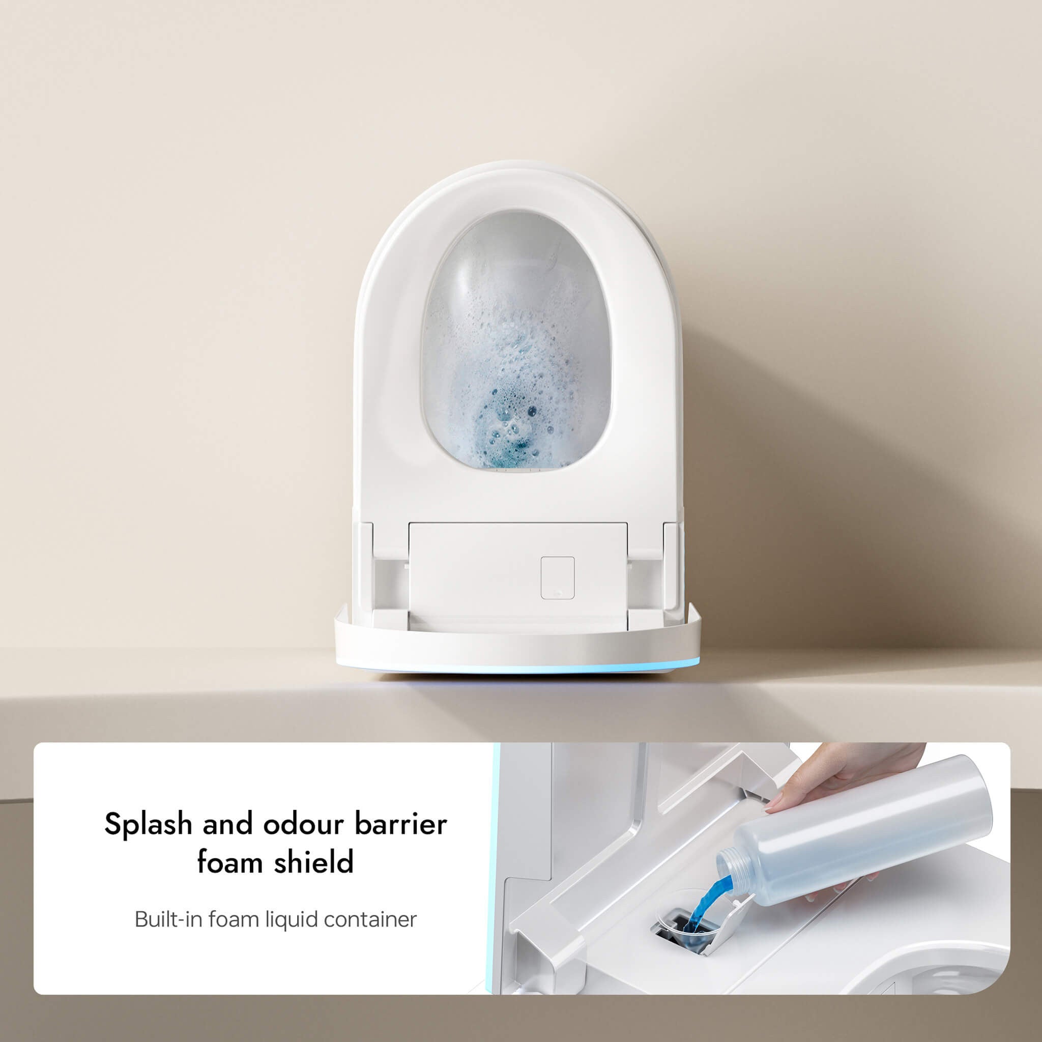 Foam shield coating the Halo's bowl to reduce splash and odour