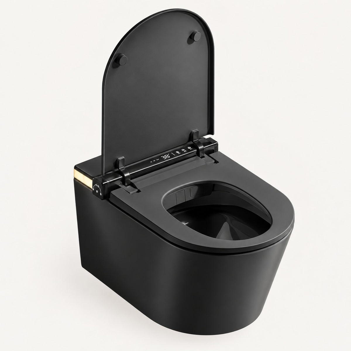 Tresani Obscur matt black wall-hung smart toilet, with the lid open