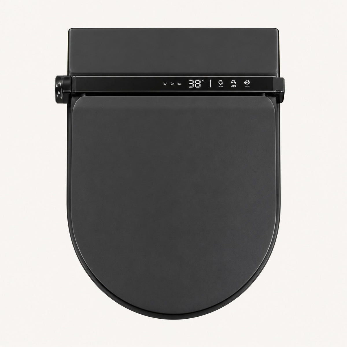 Tresani Obscur matt black wall-hung smart toilet, seen from above, with the control bar and display