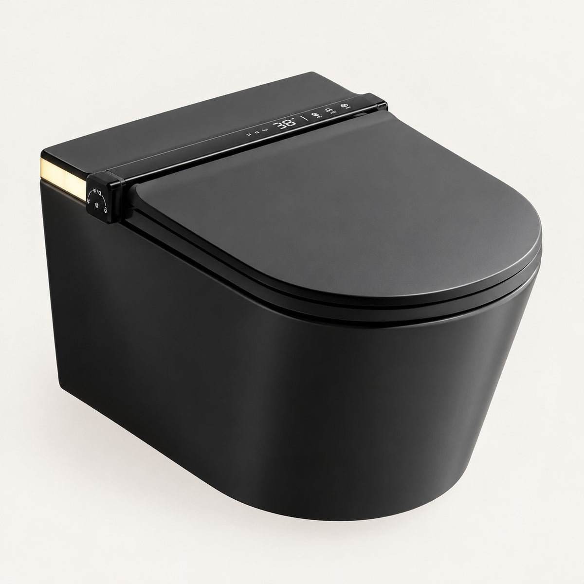Tresani Obscur matt black wall-hung smart toilet, three-quarter view