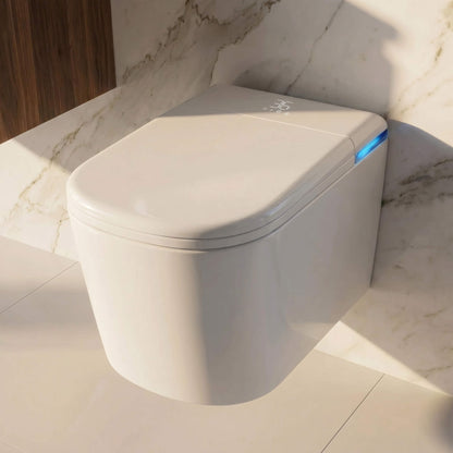 Side view of the Axia wall-hung smart toilet floating above the floor