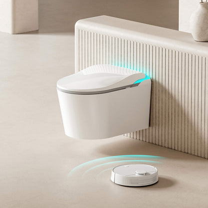 Elevare wall-hung smart toilet shown from the front in a studio setting