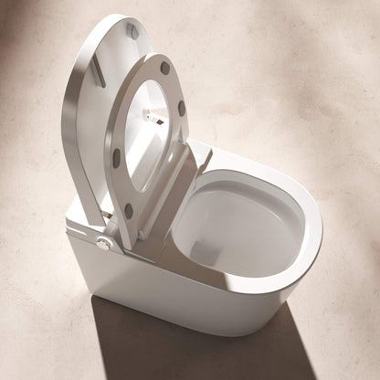 Origin smart toilet with the lid open, showing the rimless wash bowl and side control