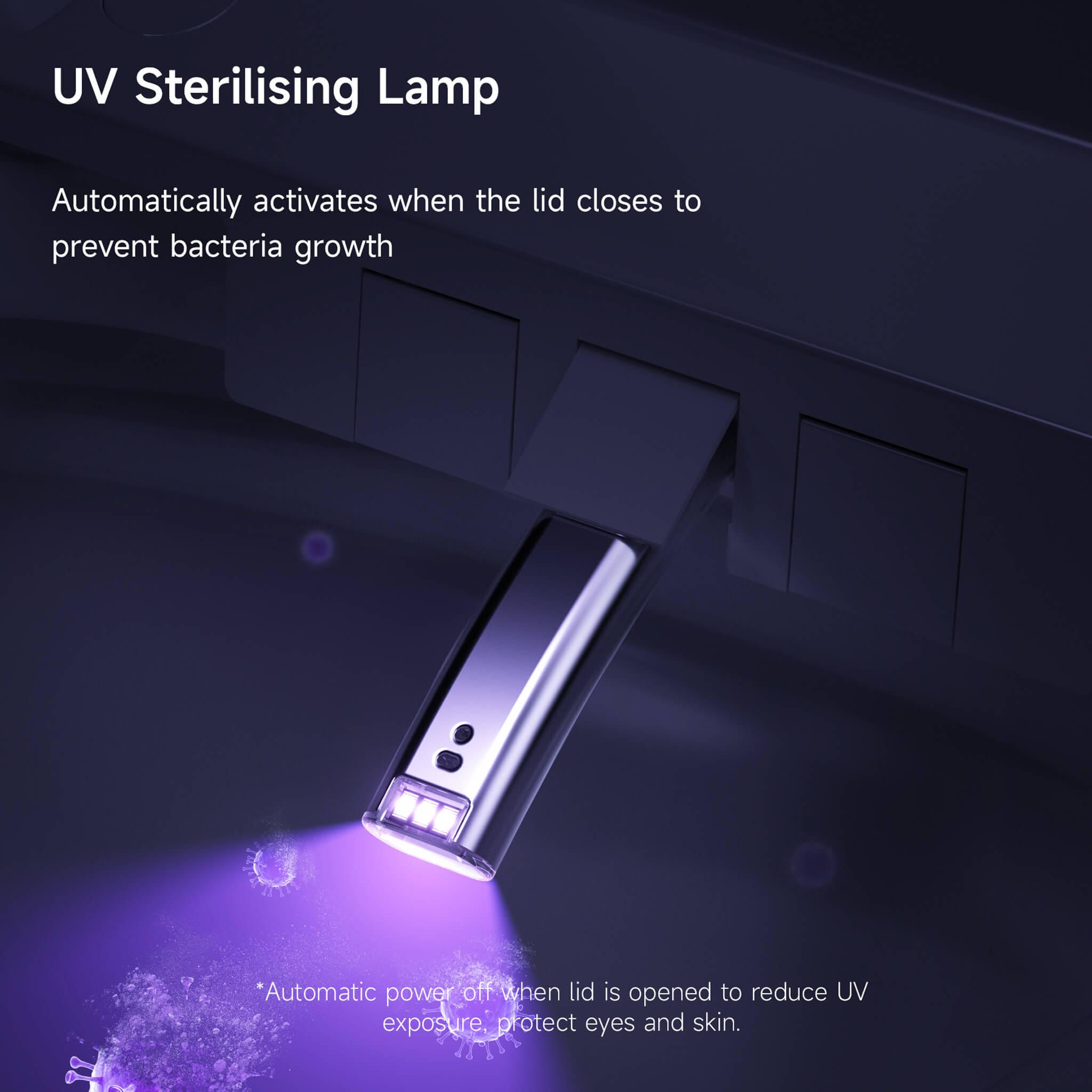 UV lamp that sterilises the Halo's bidet nozzle between uses