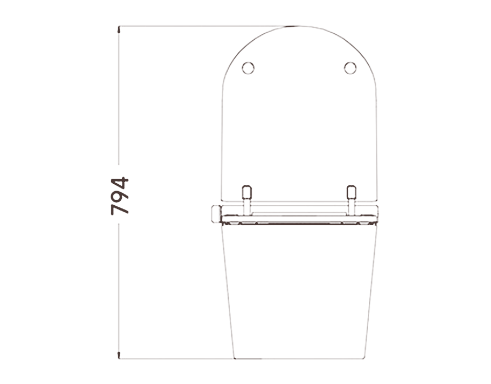 Front elevation with the lid open, 794 mm high