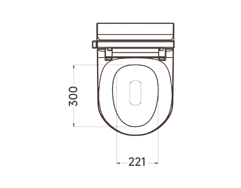 Seat opening, 300 by 221 mm