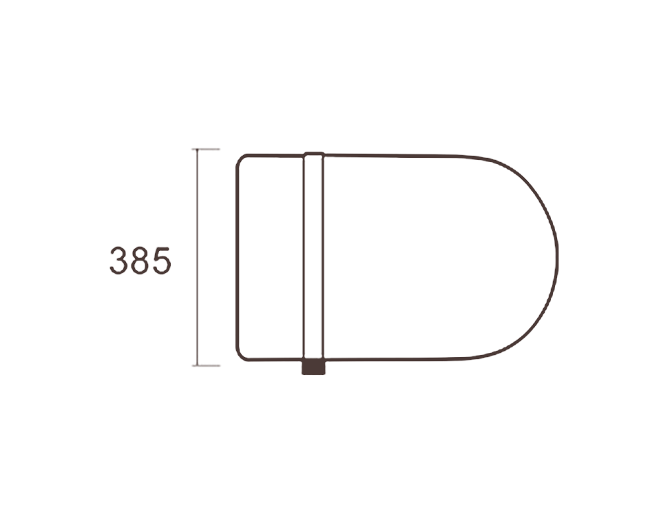 Plan view from above, 385 mm wide