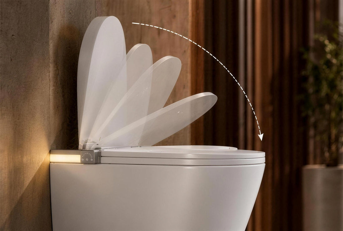 Tresani Clair white wall-hung smart toilet with the lid lifting automatically as you approach
