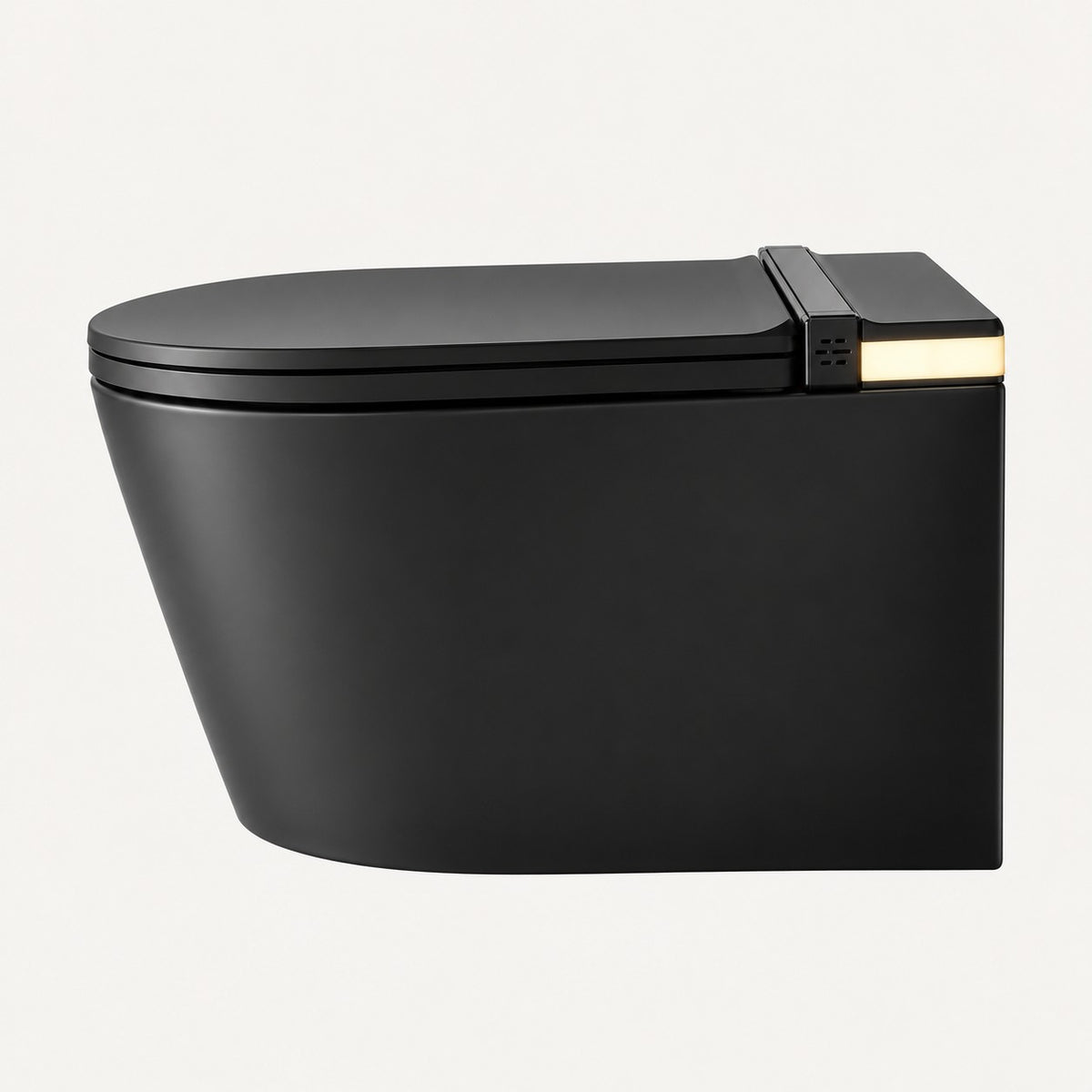 Tresani Obscur matt black wall-hung smart toilet, right side view, showing its floating wall-hung profile