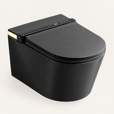 Tresani Obscur matt black wall-hung smart toilet, three-quarter view
