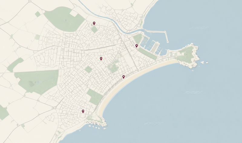 Stylised map with showroom location pins